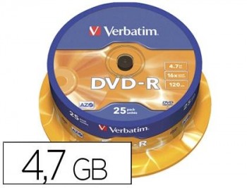 DVD-R VERBATIM16X 4.7GB BOBINA 25U.