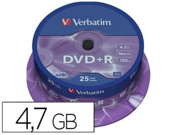 DVD+R VERBATIM 16X 4.7GB BOBINA 25U.